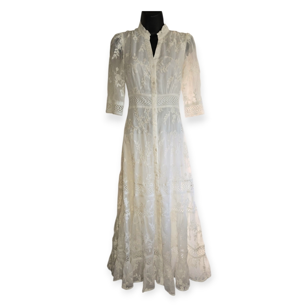 White Lace Floral Maxi Dress
